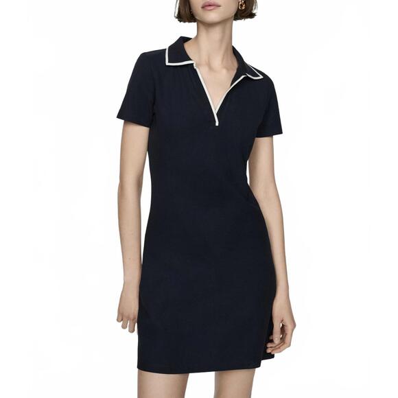 Mango Cotton Polo Neck Dress Navy Size 4 / Small - Picture 1 of 7